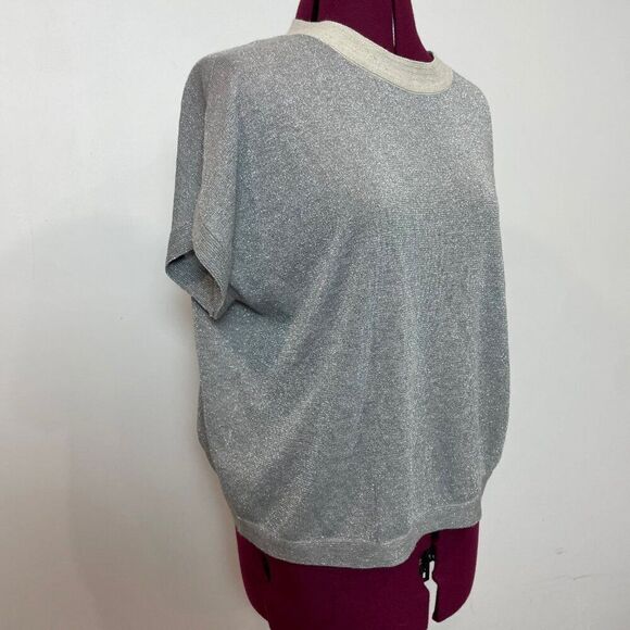 Vintage NUMPH Gray Silver Threads Oversized Top Drop shoulder sleeves less sz XS - Picture 2 of 8